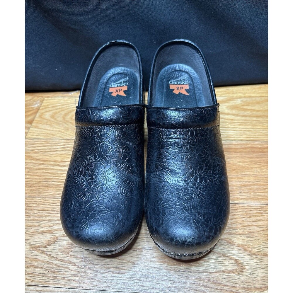 Dansko Professional Women’s Clogs Black Leather Floral Print  US 10.5-11 EU 41